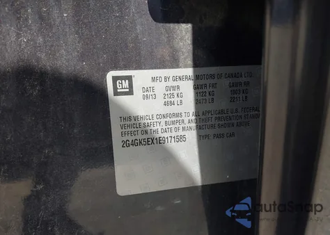 2014 Buick Regal Turbo z USA, uszkodzony, nr VIN 2G4GK5EX1E9171585